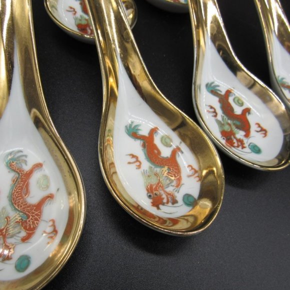 SET OF 8 VINTAGE ASIAN/CHINESE SOUP/WON TON SPOONS - Picture 5 of 6
